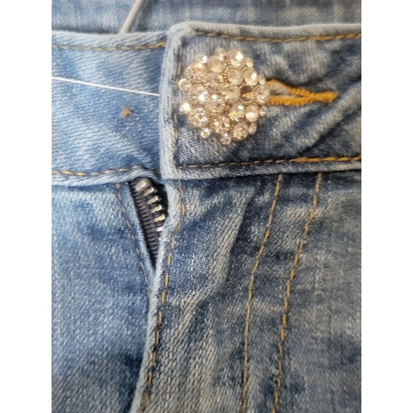 True Religion World Tour Embellished Denim Blue Jeans Flap Pocket Size 27 Women - Picture 8 of 9